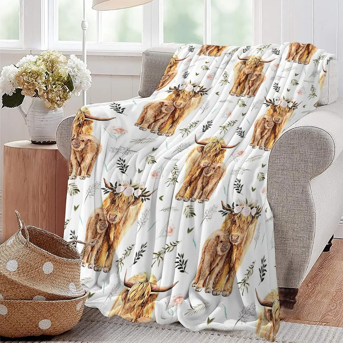 Highland Cow Print Blanket and Throws Cute Farm Animal Cow Gifts Soft  Warm Bedding Blanket for Girls Kids Adults Couch Travel 3