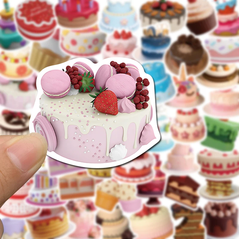 50PCS 3D INS 생일 케이크 Kawaii 스티커 빈티지 DIY 어린이 노트북 수하물 오토바이 노트북 냉장고 데칼 완구