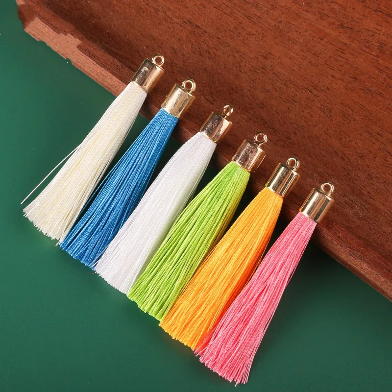 10-50개 6cm 금속 캡 태슬 수제 공예 실크 태슬 펜던트 귀걸이, 열쇠고리, 휴대폰 가방, 프린지 장