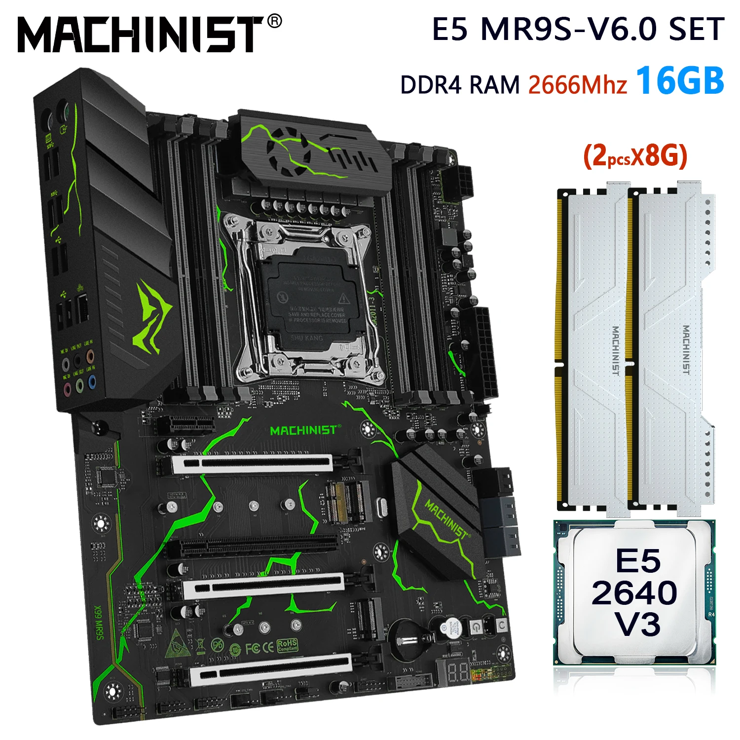 Machinist X99 Mr9S Set Scheda Madre Lga 2011-3 Kit Xeon E5 2640 V3 Processore Cpu 16Gb(2*8G) Ddr4 Ram Memory Support Ssd M.2 Atx