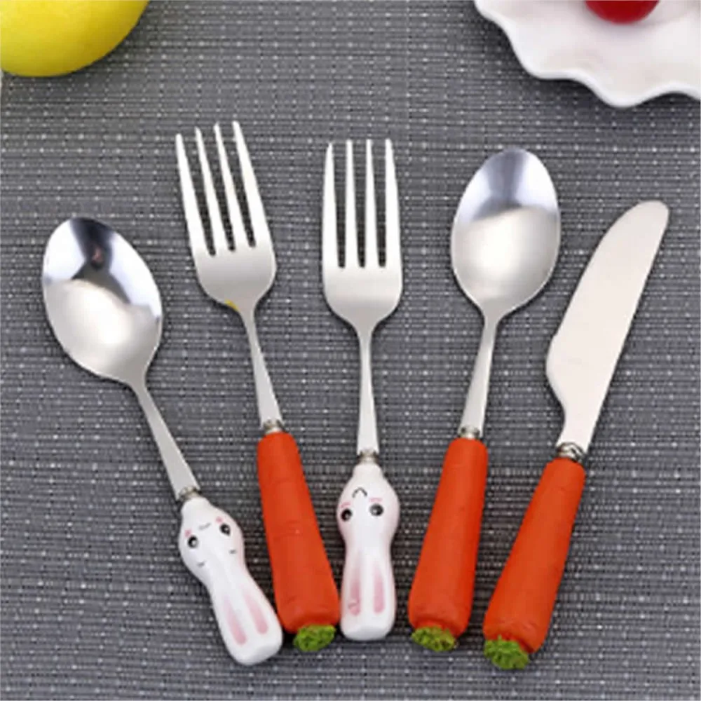 Baby Fedding Utensils Lovely Carrot Rabbit Fork Baby Kids Feed