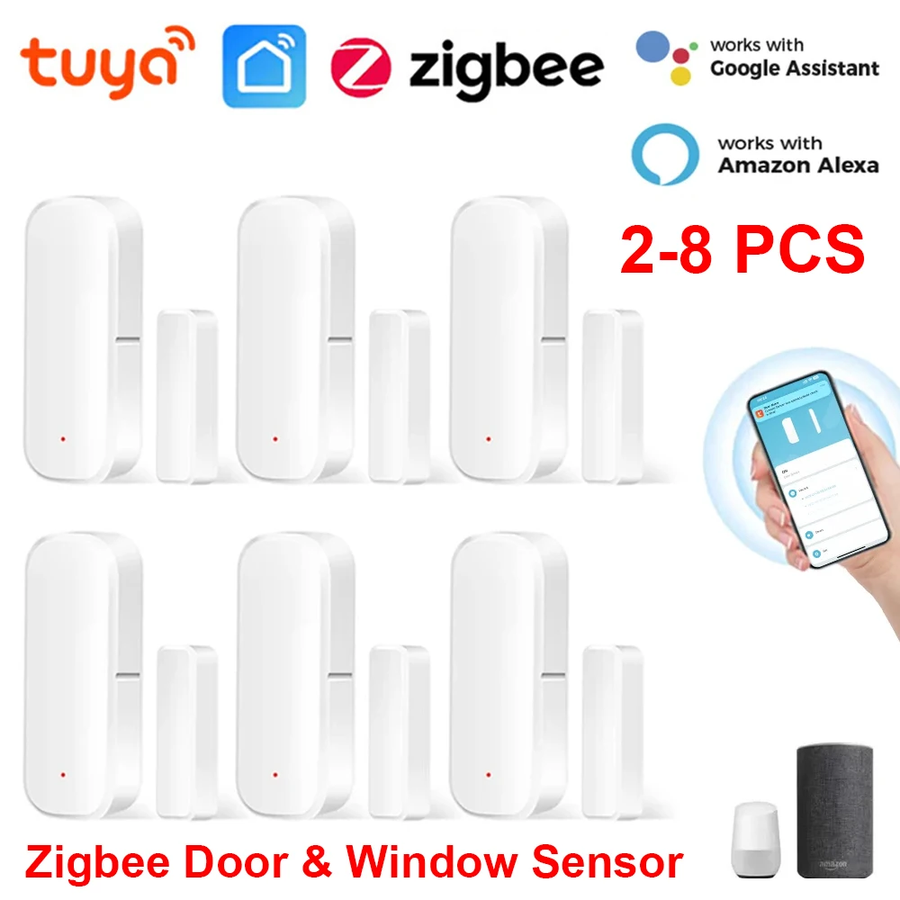 Tuya Smart Zigbee 3.0 Door Sensor Open Close Detector Smartlife App Control Notification Compatible with Alexa Google Home 2-8PC door window sensor