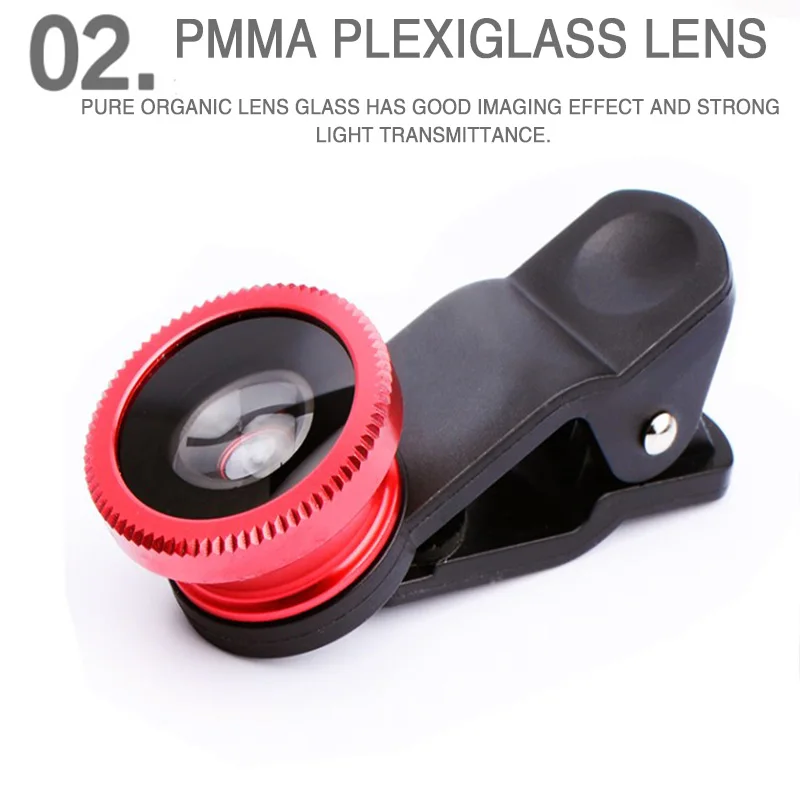 3-in-1 Wide Angle Macro Fisheye Phone Lens Kit 0.67X Wide Angle Zoom Fish Eye Macro Lenses with Fixation Clip for iPhone Samsung