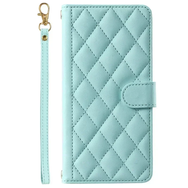 Diamond Lattice Leather Wallet Case - Elegant Protective Cover