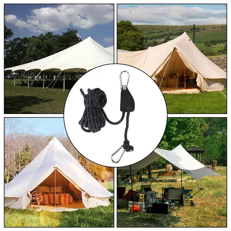 Camping Rope Tent Adjustable Rope Fastener Fixed Buckle Pulley Tensioner Ratchet Hangers Reflective Camping Awning Wind 4m