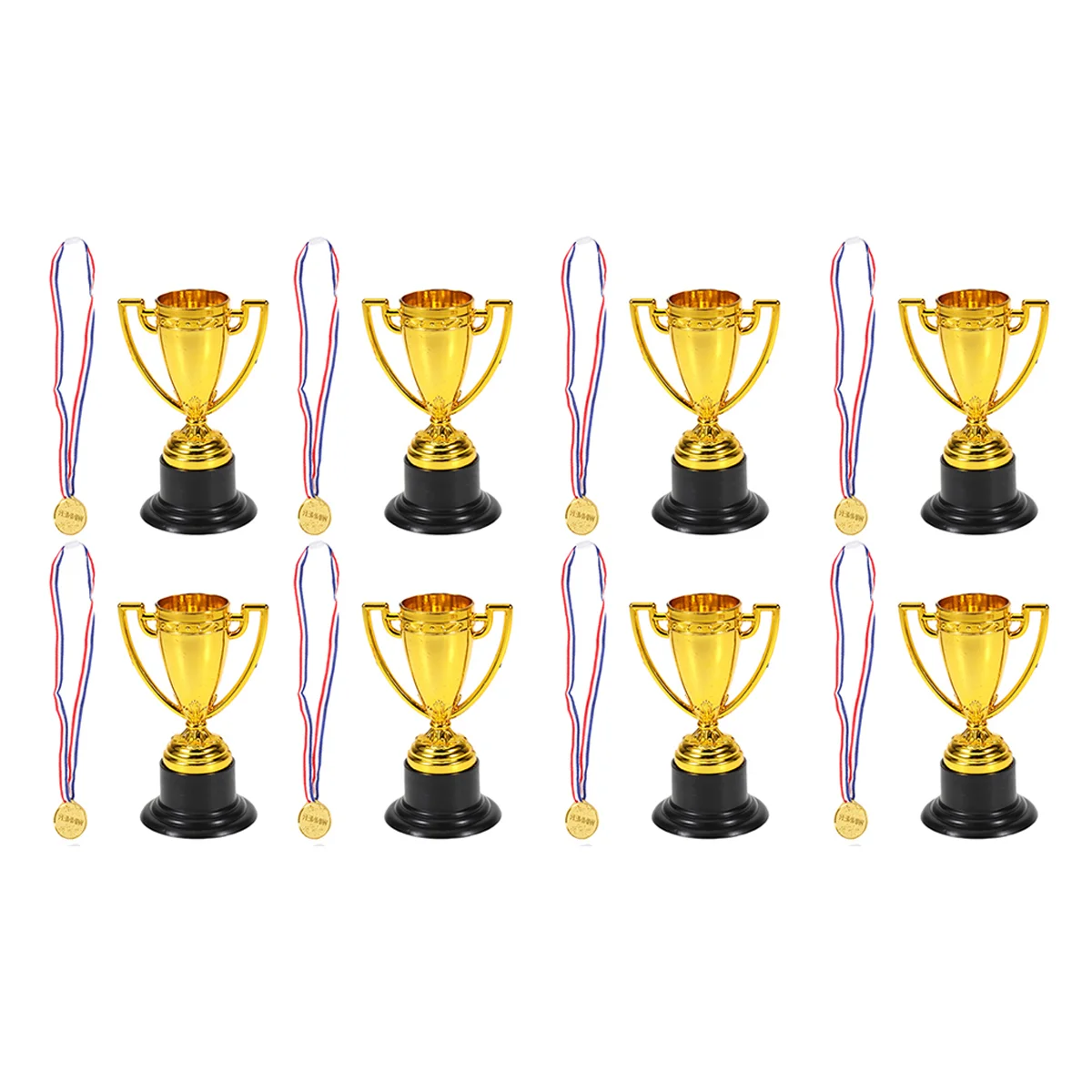 

8Pcs Trophy Cups and 8Pcs Medals, Trophies Golden Metallic Bulk Trophies and Medals for Graduation Parties, Sports Tournaments,