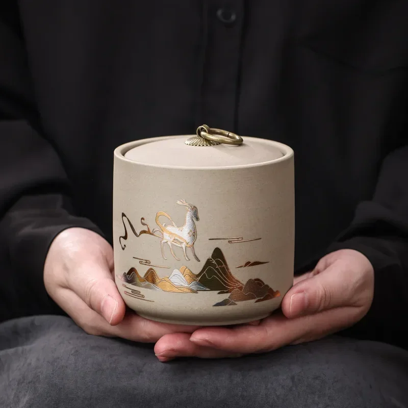 Coarse Pottery Tea Sealed Jar tea tin box tea canister ceramic storage jar airtight container