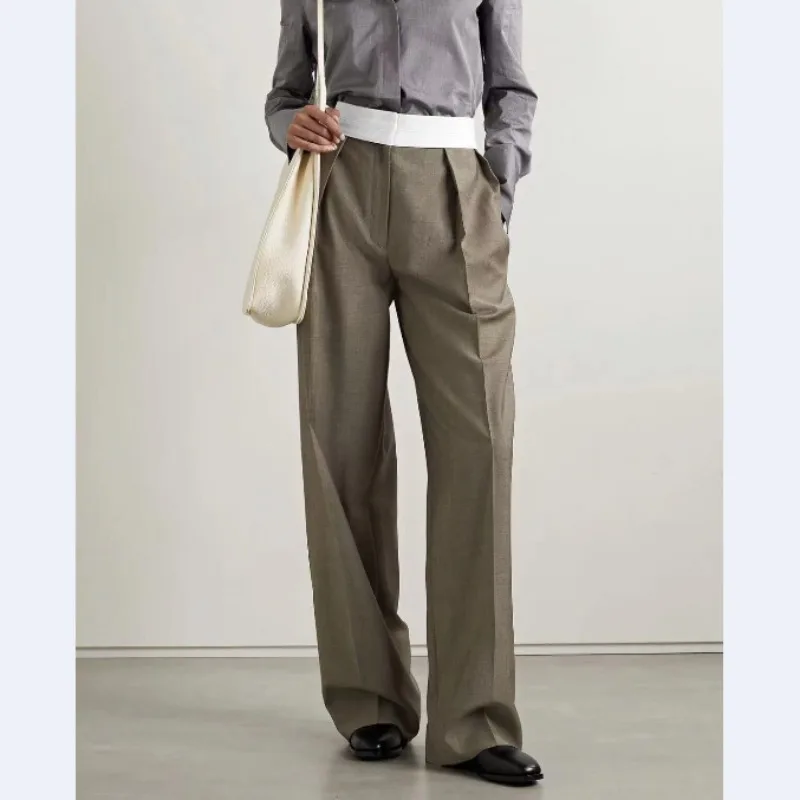 

New Autumn and Winter American Commuter Style Ceiling Wool Blend Two-color Pleated Casual Trousers