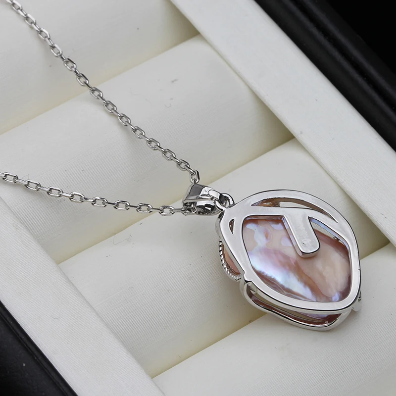 Wedding Real Original Cultured Baroque Natural Freshwater Pearl Necklace 925 Sterling Silver Chain 45cm For Women silver necklace