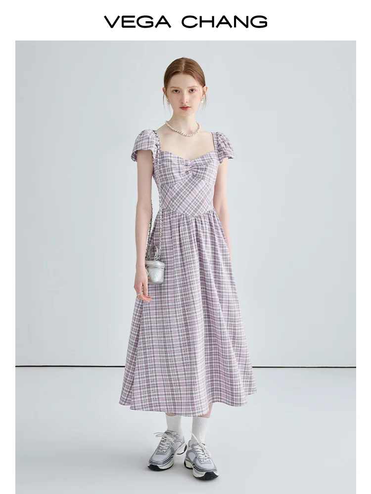 

Pink Purple Plaid Cushion Set Salt Sweet Style French Tea Break Dress Girl
