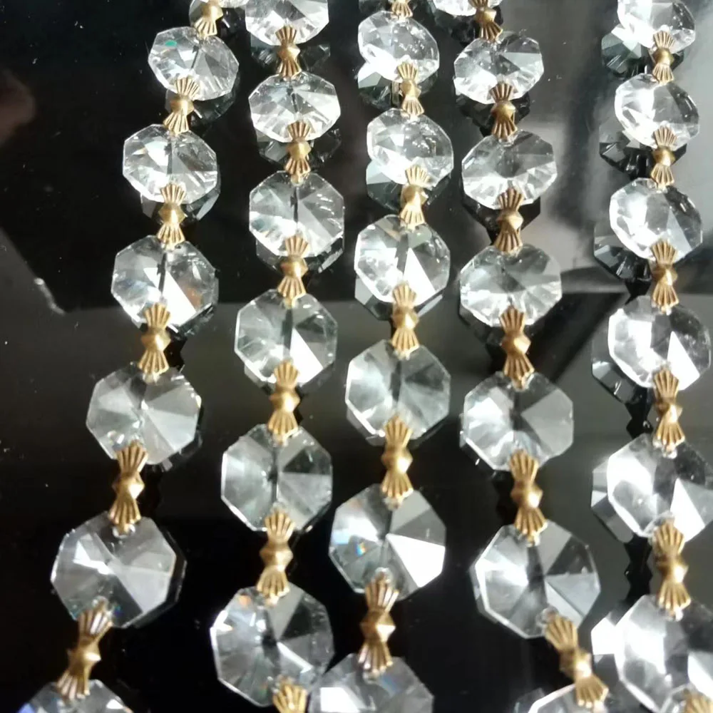 100cm/3.3ft Garland 14mm Clear Crystal Octagonal Bead Chain Chandelier Lamp Part Curtain Ornament Home DIY crystal beads garlands crystal beads