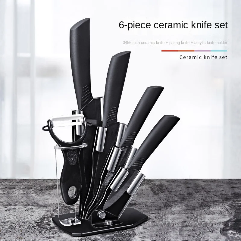 Ceramic Knives Set with Covers - 6 Pcs - Black