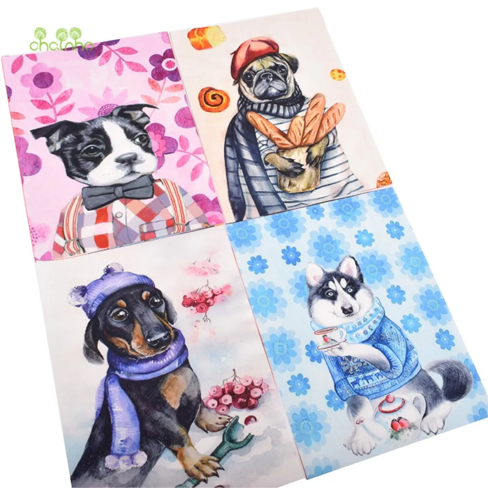 Chainho,Hand Dyed Cotton Fabric,Cat & Dog Serie,DIY Sewing & Quilting Material,Purse,Bag,Book decoration accessory,15x20cm,CHD07