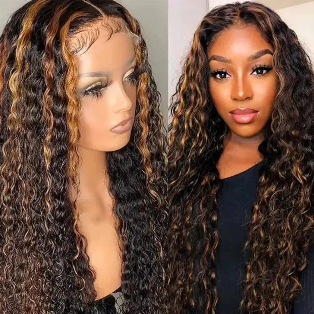 250Density 1B/30 Highlight Deep Wave Frontal Wig 13x6 HD Lace Curly Wigs Water Wave Human Hair Wig 13x4 Highlight Wig Human Hair 1