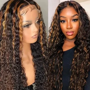 250Density 1B/30 Highlight Deep Wave Frontal Wig 13x6 HD Lace Curly Wigs Water Wave Human Hair Wig 13x4 Highlight Wig Human Hair 1