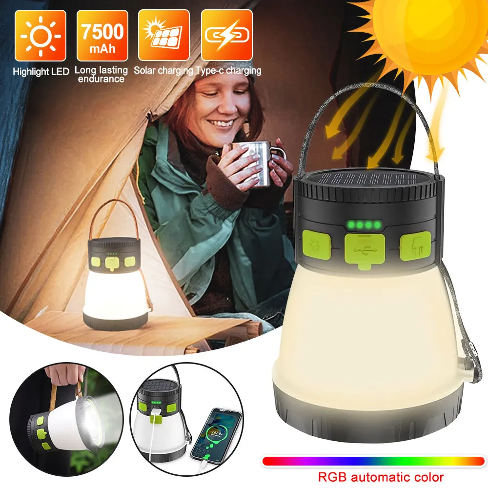 

Solar LED Camping Light Waterproof Rechargeable Tent Lamp Torch Portable Lantern Emergency Lights Market Lamp Energy Saving Bulb
