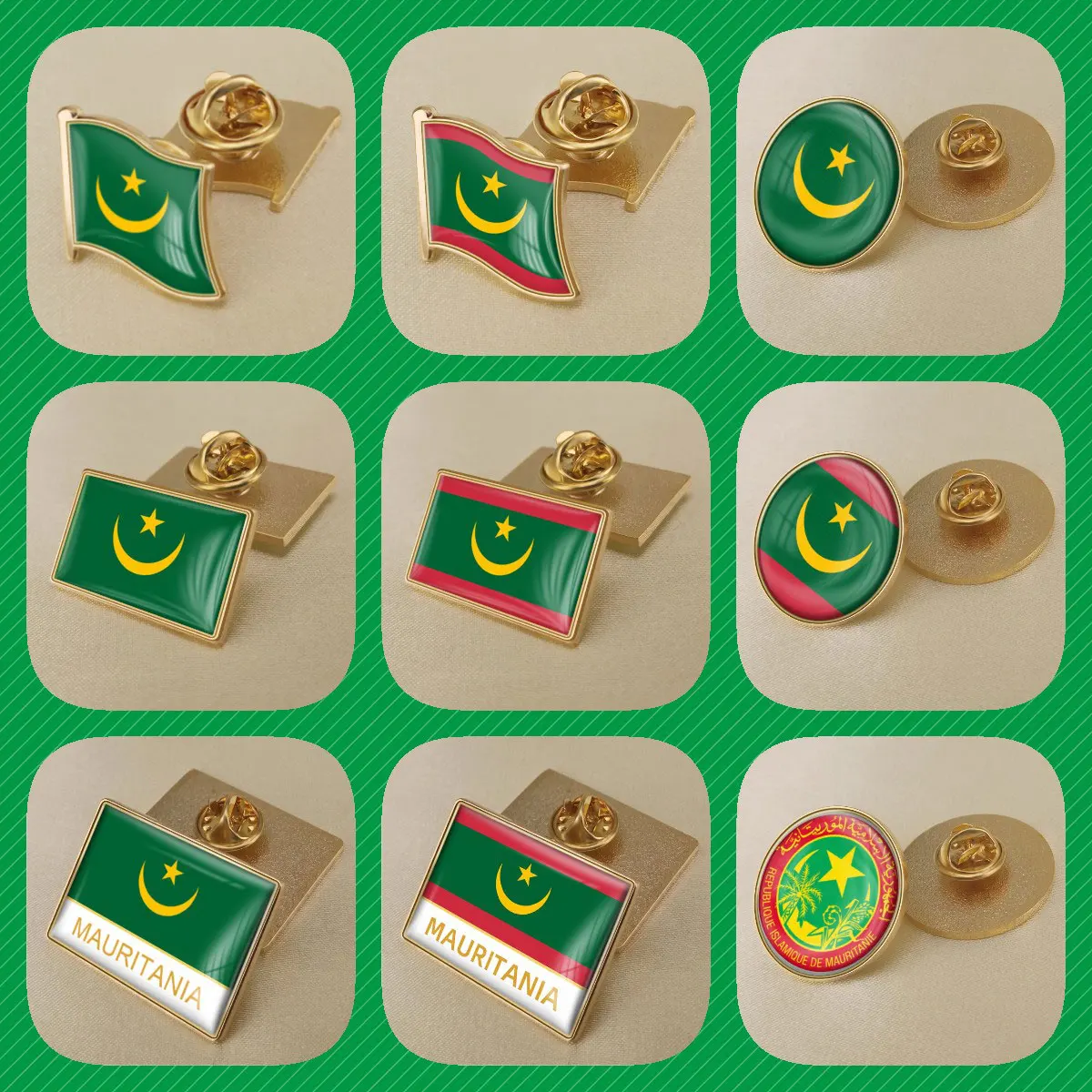 

Mauritania Mauritanians Flag National Emblem Brooches Badges Lapel Pins