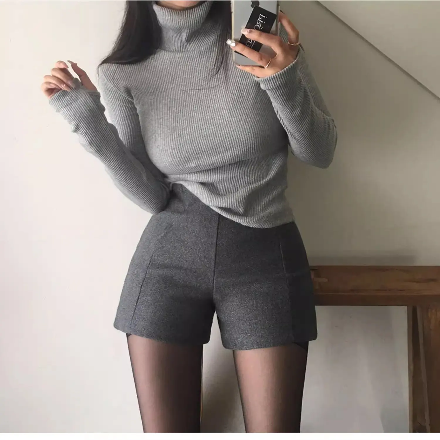 ay Woolen ort Pants Women's Autumn Winter Slim Fit Korean Sle High Waist Tee-quarter Length Polyester Fiber Straight ... - Image 3