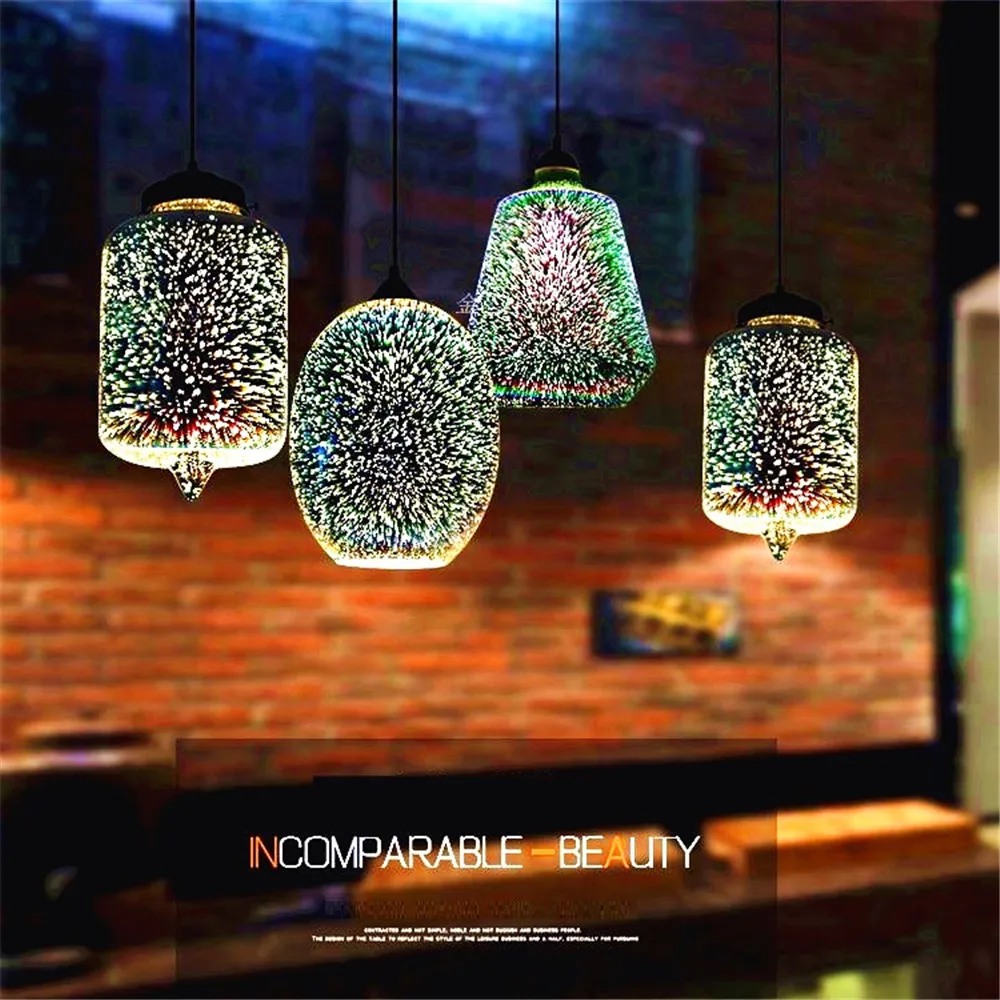 Lampe suspendue feux d'artifice créatifs, abat-jour en verre 3D, ciel étoilé, lampe de face pour plafond, cuisine, salle à manger, décoration d'intérieur, éclairage