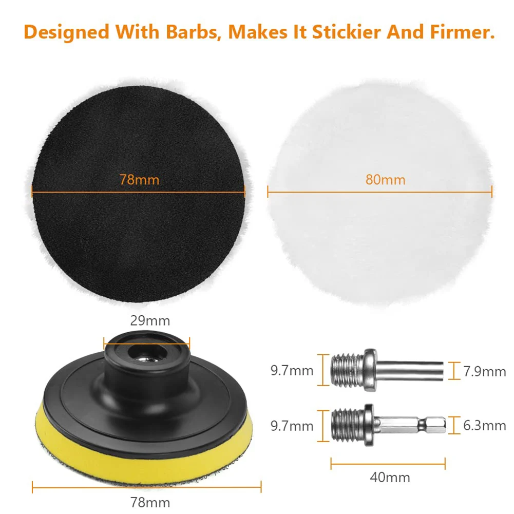 

8x Buffing Polishing Pads Accessories Drill Adapter Full Protection Increased Safety Set Universal Wool Wheel Mop