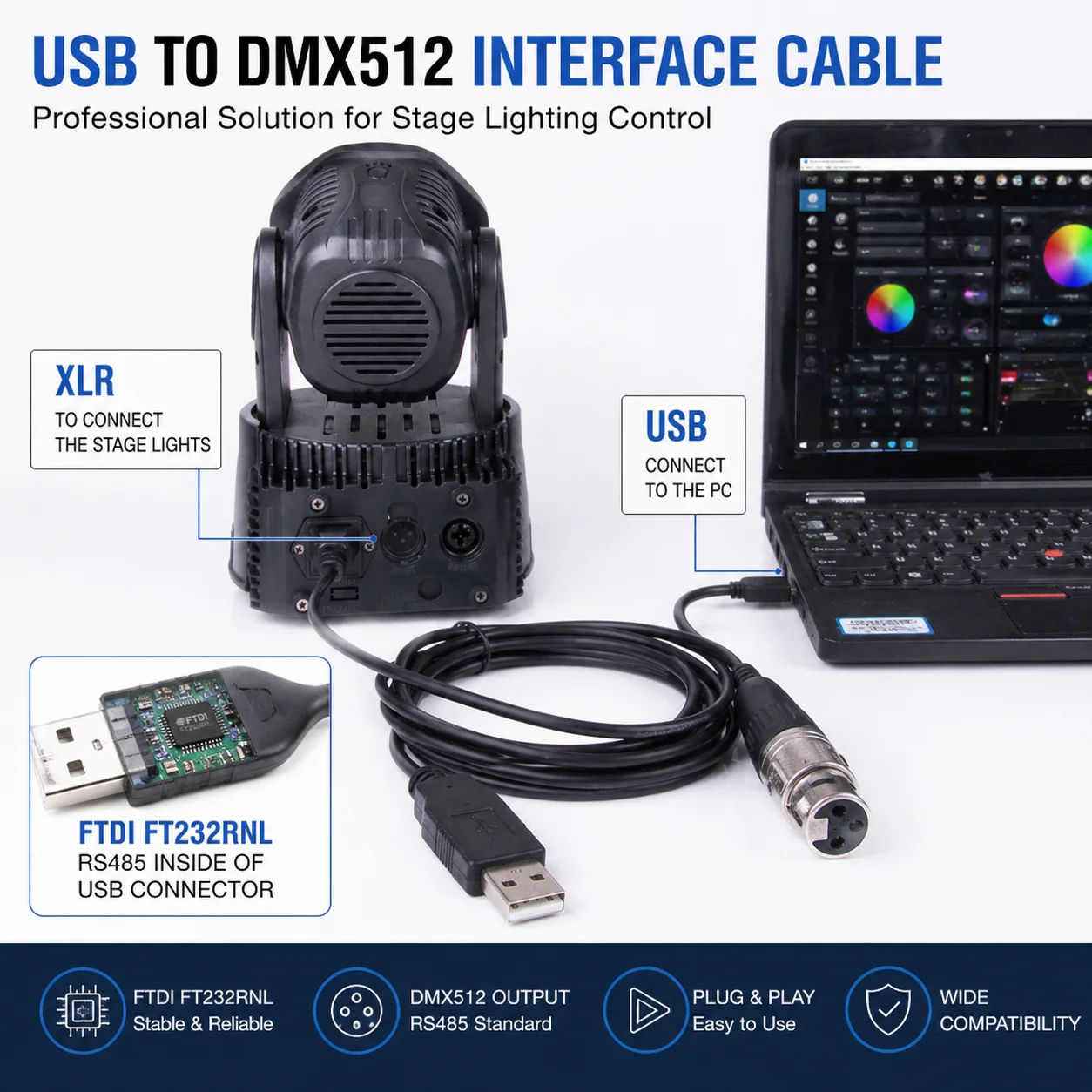 DMX Enttec OpenDMX JMS USB2DMX FTDI RS485 XLR PC 디머 제어 인터페이스 케이블