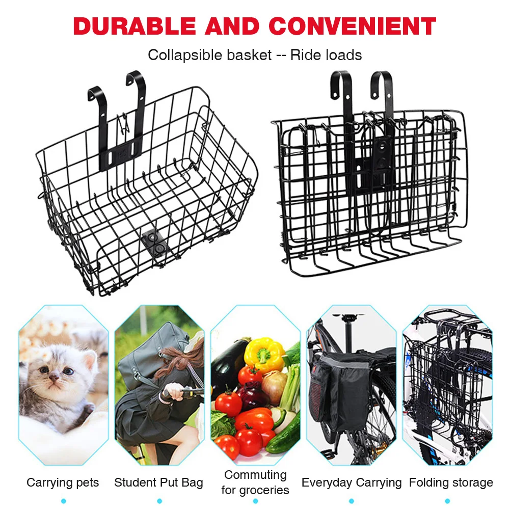 Folding Bicycle Basket Rust Proof Quick Release Frame Basket Foldable Fold-Up Bike Cargo Rack for Outdoor Cycling Travel Basket