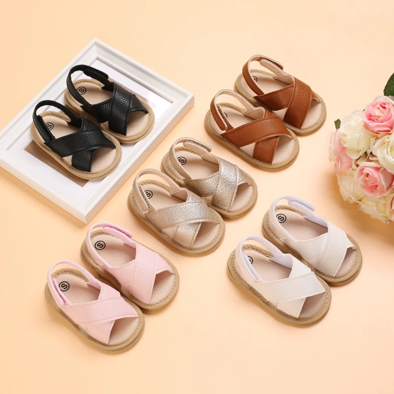 prewalker summer cute bow girl baby flat princess shoes sandals 0 18 months newborn garden shoes toddler shoes 0 18 m Toddler 2022 New Summer Baby Cross Cutout Double Bottom Soft Sole Sandals 0-18 Months Toddler Flat Footbed Shoes