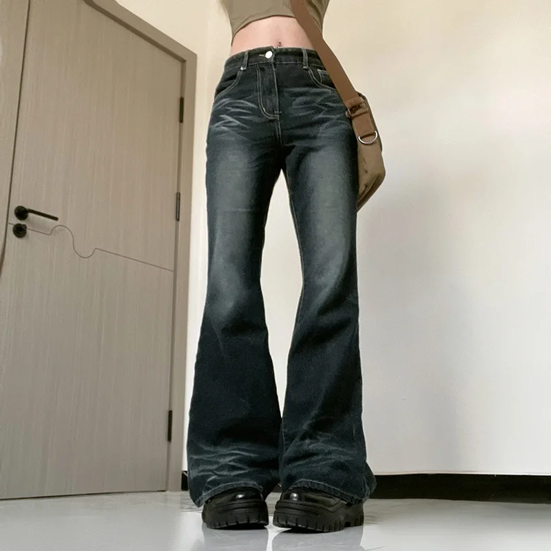 Women's High Waisted Jeans Wide Flare Leg Denim Pants Y2K Patterned Baggy Flared Hem Stretch Bell Bottom Trousers Streetwear 5