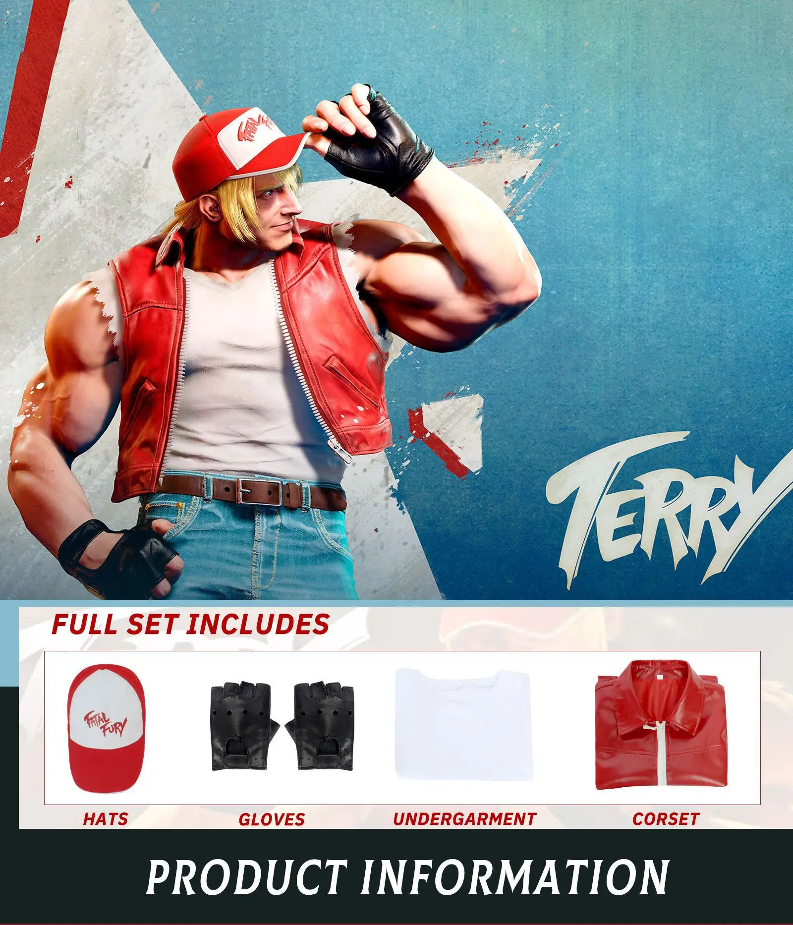 The King of Fighters-Inspired Terry Bogard Cosplay Costume Set for Men