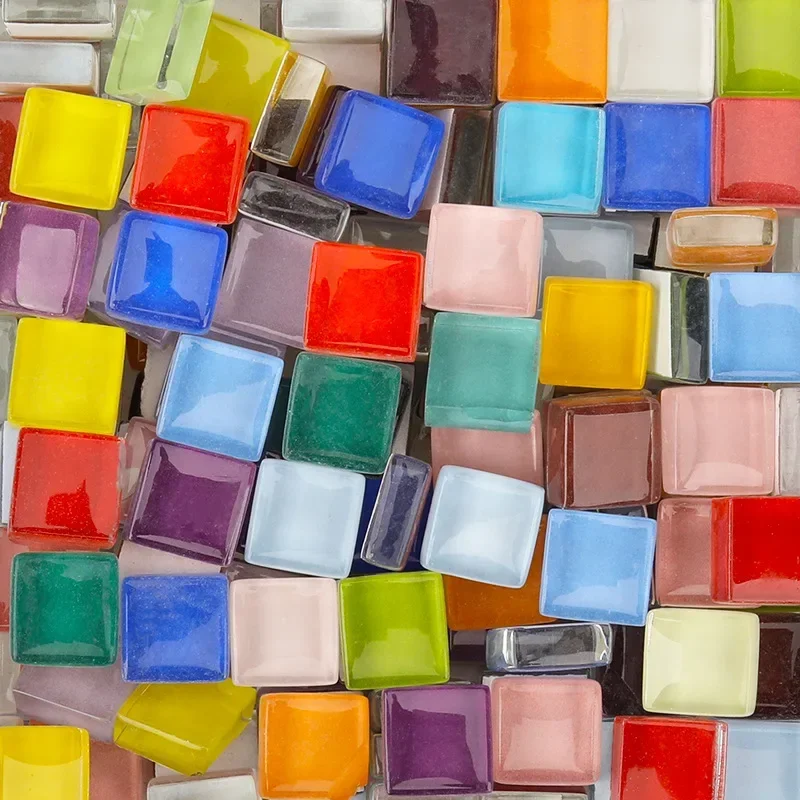 100 g de piezas de mosaico mixtas de colores surtidos, mosaicos de vidrio con purpurina cuadrados para manualidades de bricolaje, suministros de arte azul, morado y verde
