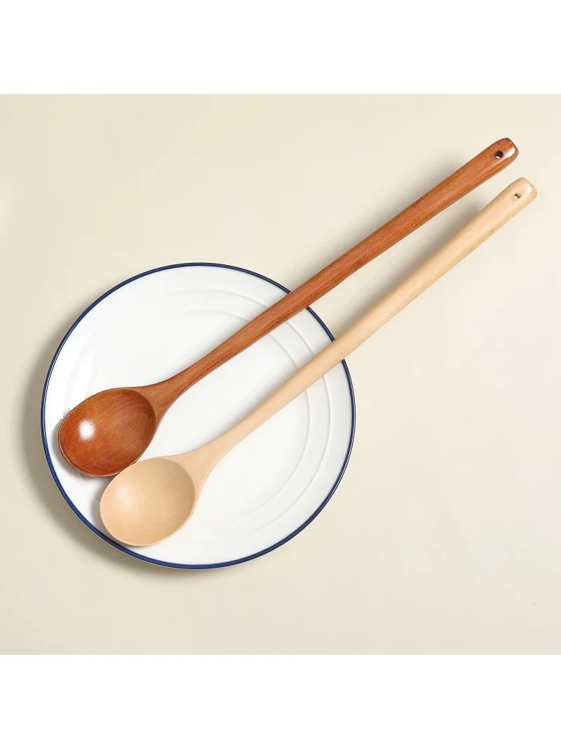 Korean 33CM Long Handle Wooden Spoon Mixing Spoon Wooden Spoon Round