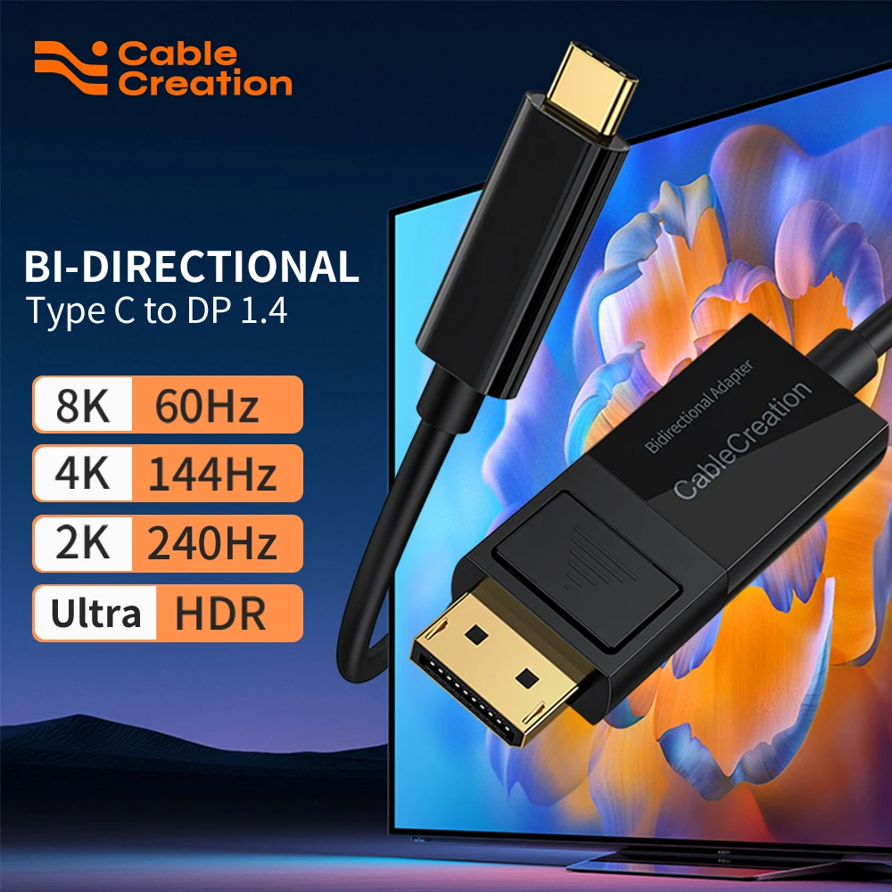 Cablecreation-cabo Usb c para Displayport Bidirecional ou Não Bidirecional 4k 8k 60hz dp 1.4 para tipo c para Macbook Pro Air