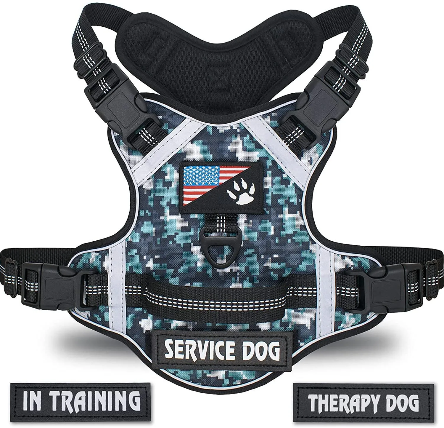thumbnail image 1 of Arnés táctico reflectante antitirones para perros pequeños y grandes, para entrenamiento al aire libre, suministros para perros, parches gratuitos, 1 of 4