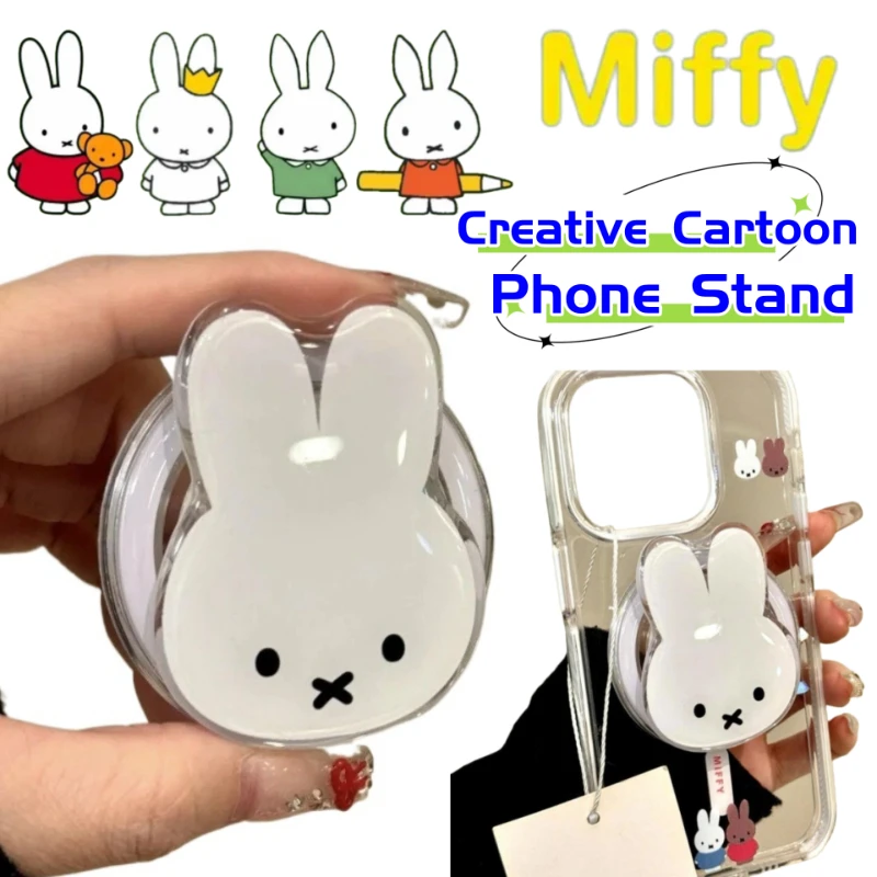 Neue Miffy-Kaninchen-Animations-Handyhülle mit zweidimensionalem Halter für Jungen und Mädchen, praktischer magnetischer Halter.