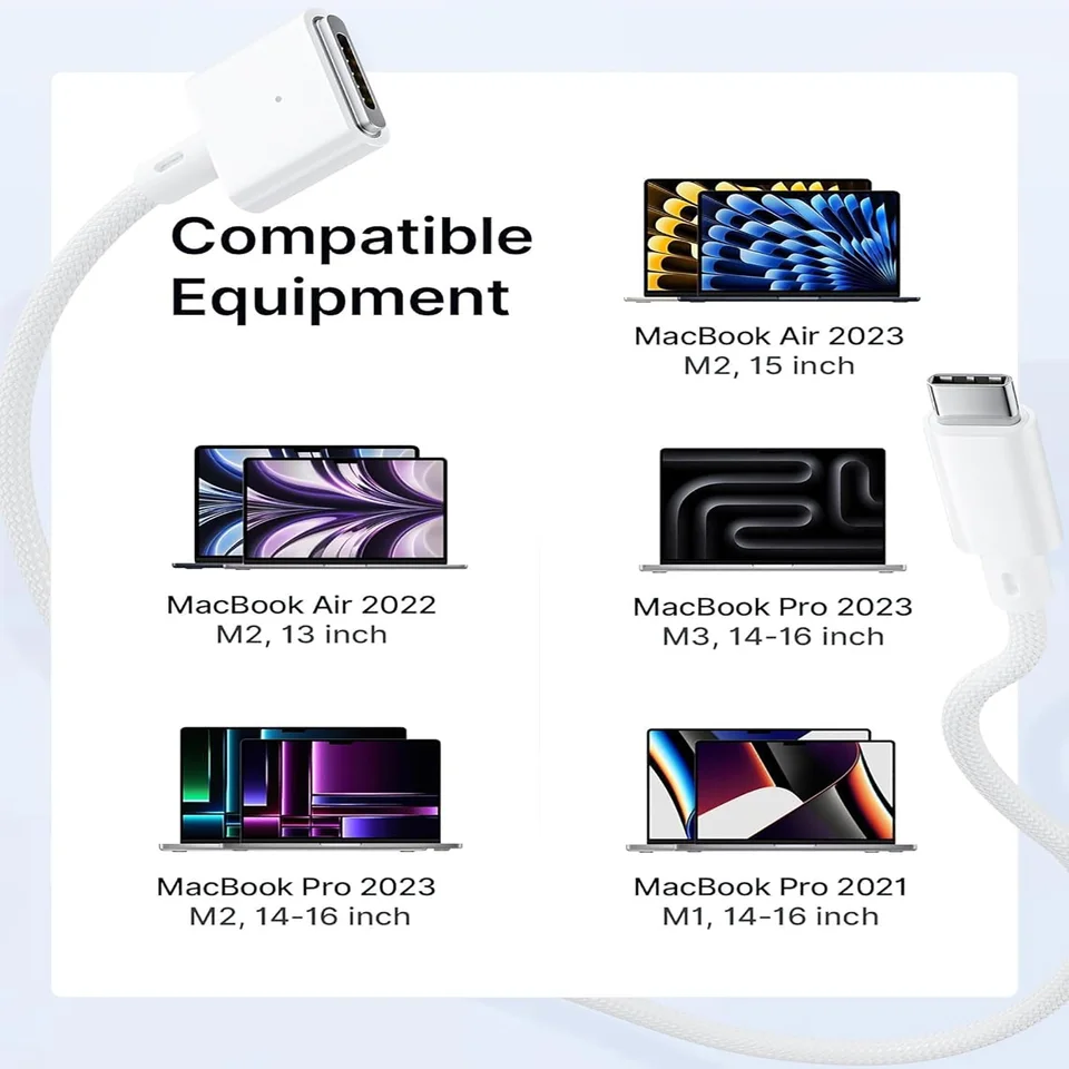 Cavo Di Ricarica Rapida Magnetica Da 140 W USB-C/Type-C A MagSafe 3 Lunghezza 2 M Bianco Cavo Di Ricarica Rapida Magnetica Da 140 W USB-C/Type-C A MagSafe 3 Lunghezza 2 M Bianco