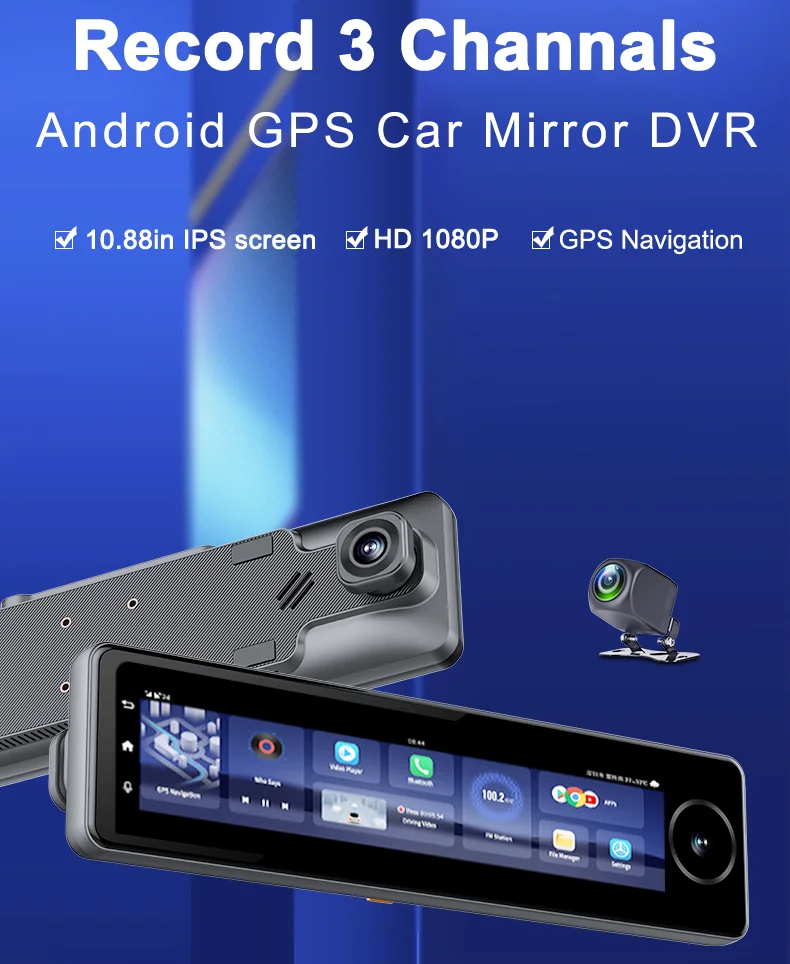 10.99" 4G Rearview Mirror 3 Channel Camera 2G+32GB Car DVR Android 8.1 Dash Cam HD 1080P Auto GPS Navigator WIFI ADAS Registrar