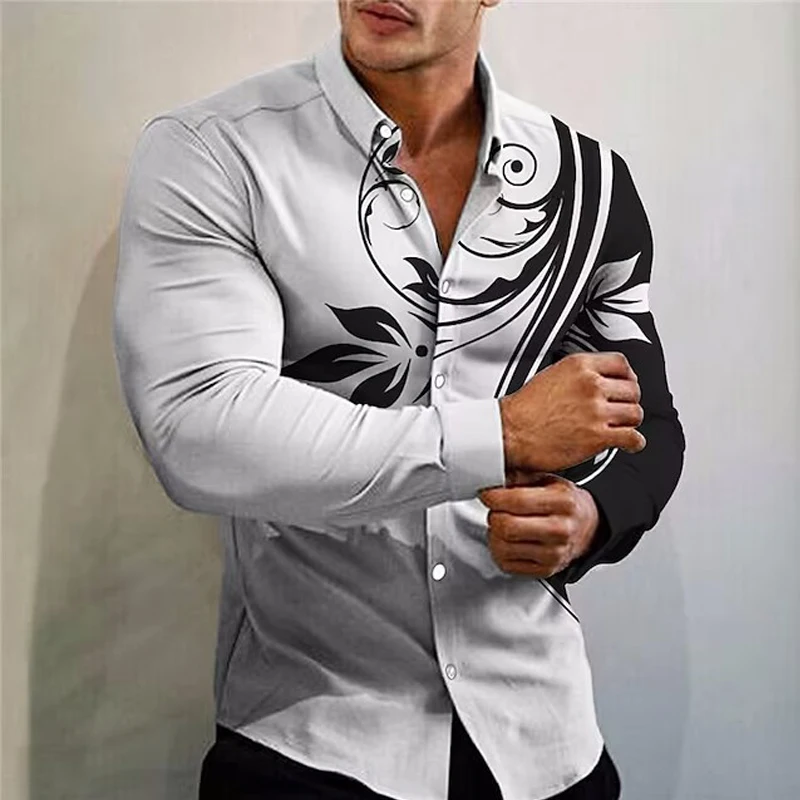 

New Spring Luxury High Quality Men Shirts Long Sleeve Mature Daily Shirt Flower Printed Oversized Tops Men's Clothes Cardigan