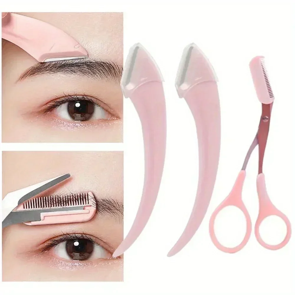 Set of Three Women's Eyebrow Comb Scissors Spatula Accessories Professional Eyebrow Trimmer Eyebrow Cutter Eyebrow Razor. 4