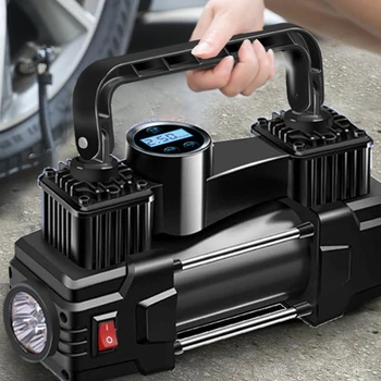 12V 150PSI Mini Air Compressor Dual Cylinder Heavy Duty Tire Inflator with LED Light Car Electric Air Pump Auto Inflatable Pump 1