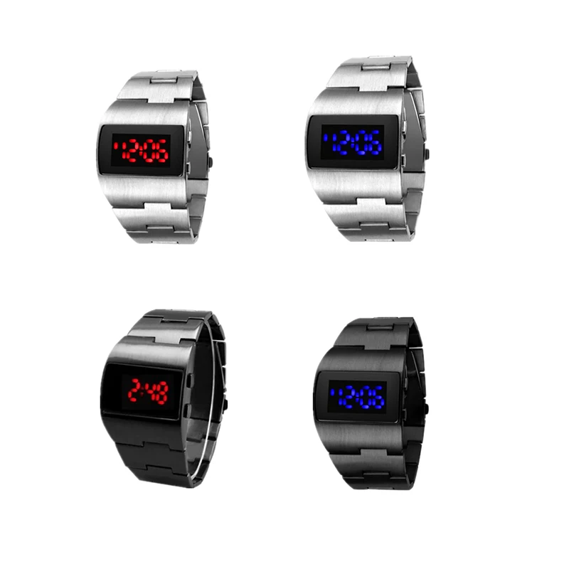 Digital Mens Watches Black Stainless Steel Bracelet Men Electronic Wrist Watches Jewelry Gift 5