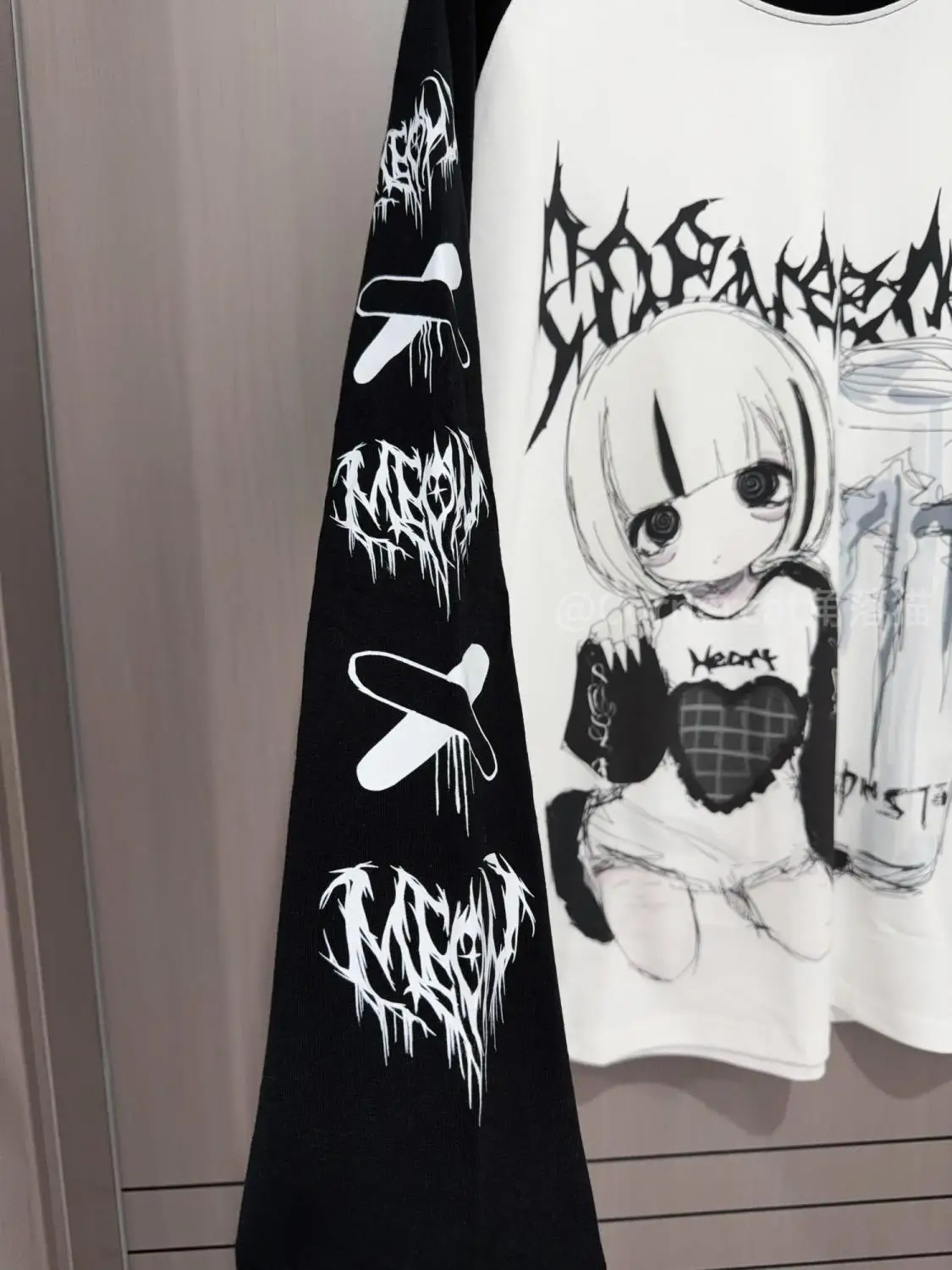 Spring Autumn Japanese Yami Kawaii Girly Goth T Shirt Long Sleeve O-Neck Print Loose Top Jirai Kei Subculture Casual Shirt Women