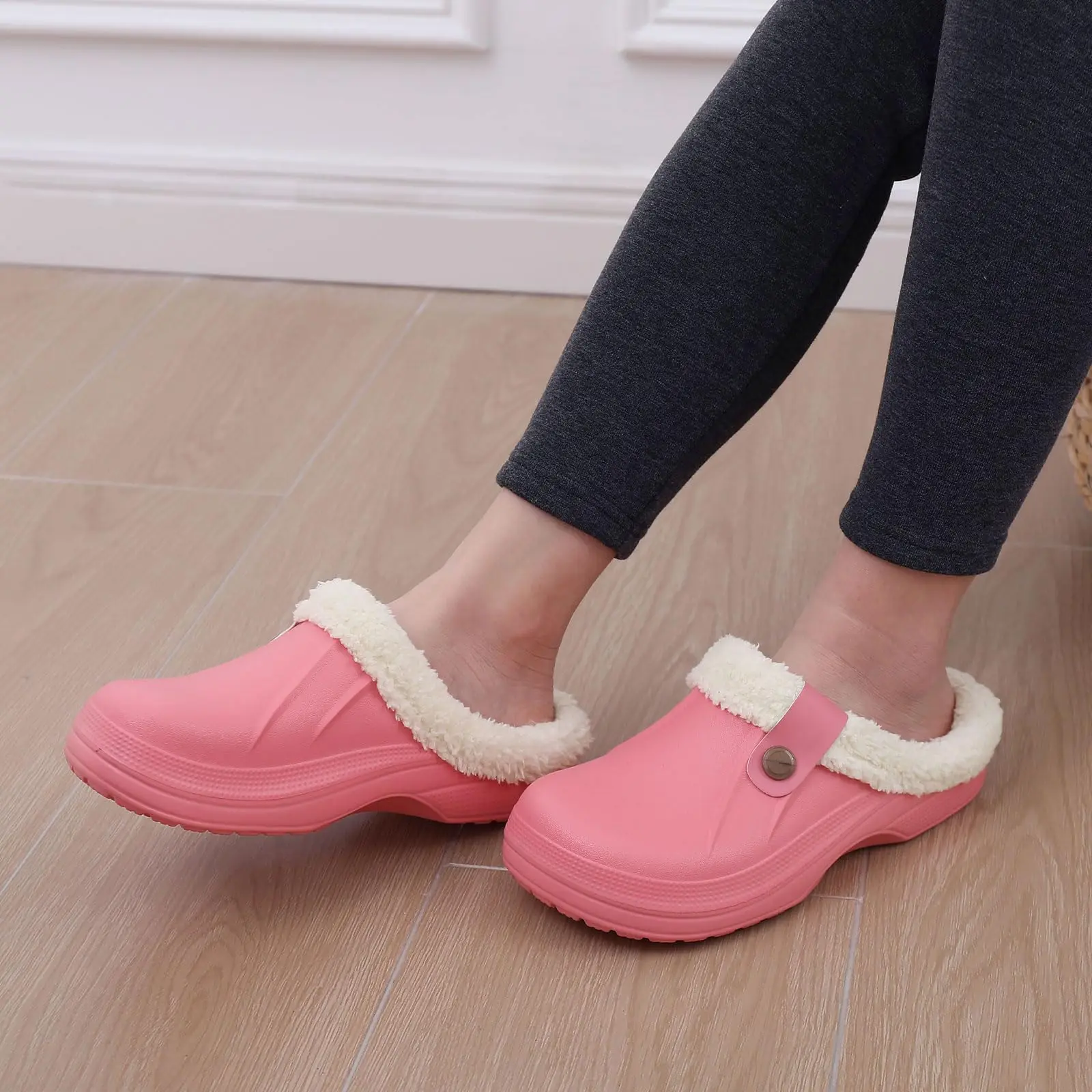 Shevalues Winter-Clogs, flauschig, für Damen und Herren, wasserdicht, rutschfest, mit Plüschfutter, gemütlich, warm, für den Innenbereich, Garten-Clogs – Detail 25