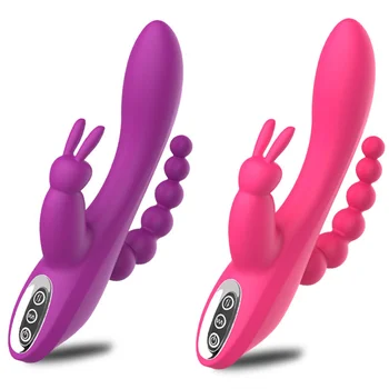 3 In 1 Dildo Rabbit Vibrators For Woman Clitoris Massage Anal Beads Sex Toys For Adults G-Spot Stimulation Female Masturbator 3 In 1 Dildo Rabbit Vibrators For Woman Clitoris Massage Anal Beads Sex Toys For Adults