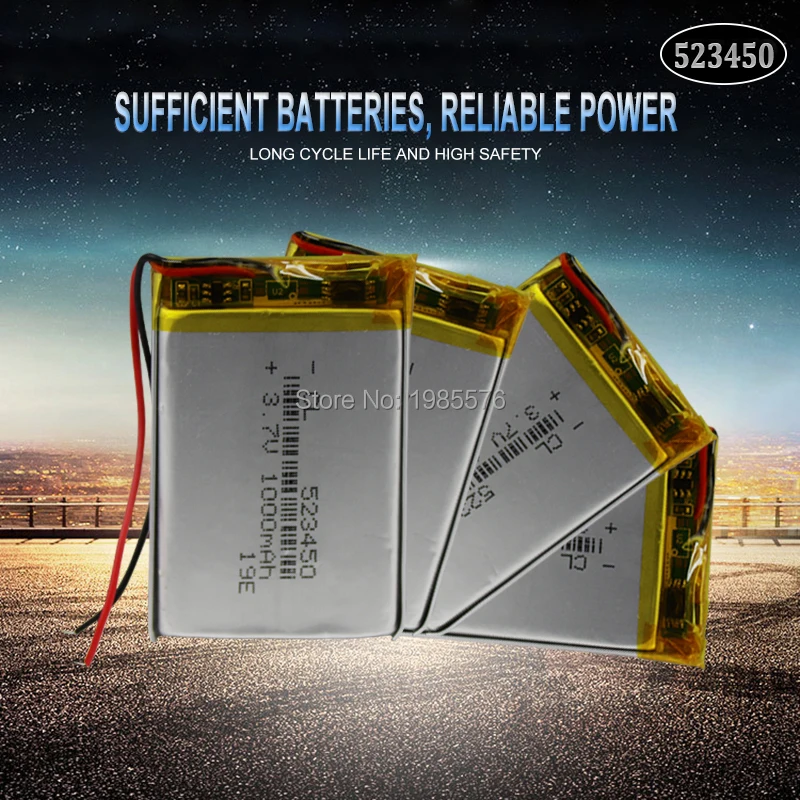1000mah 3.7V 523450 lithium-ion Polymer lipo Rechargeable batteries for Smart Phone DVD MP3 MP4 MP5 LED Lamp bluetooth headset rechargeable lithium batteries