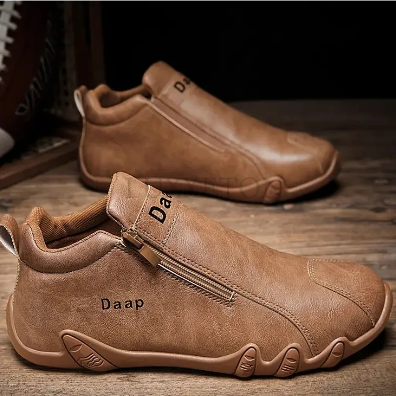 Men Casual Sports Leather Shoes Brand Warm Non Slip Waterproof Tie Up Winter Motorcycle_voghion.com
