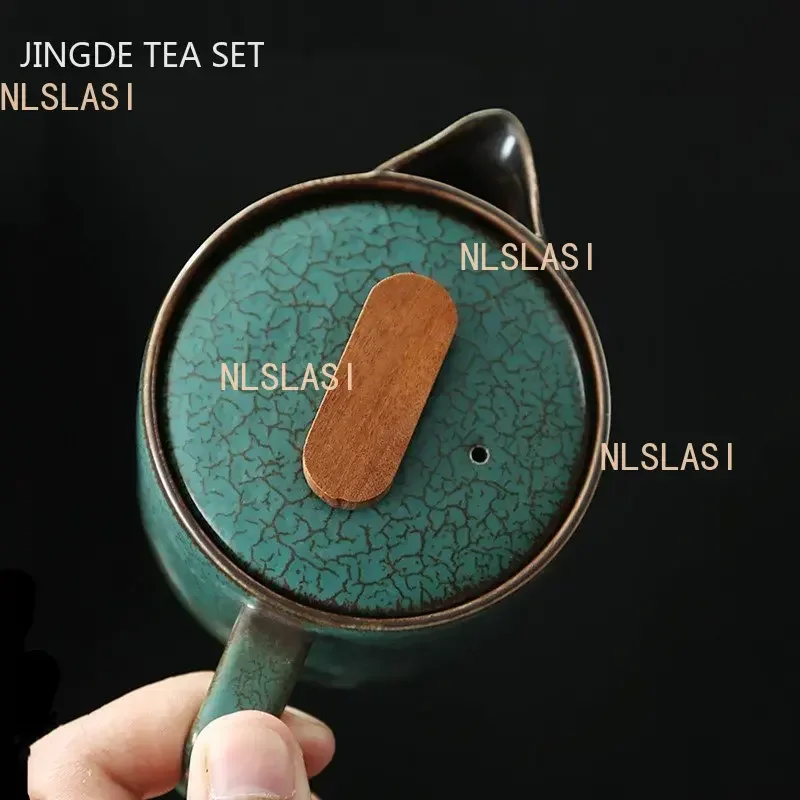 Japanese Ceramics Tea Pot Retro Kiln Alteration Solid Wood Handle Filter Teapot Household Porcelain Beauty Kettle Tea Set