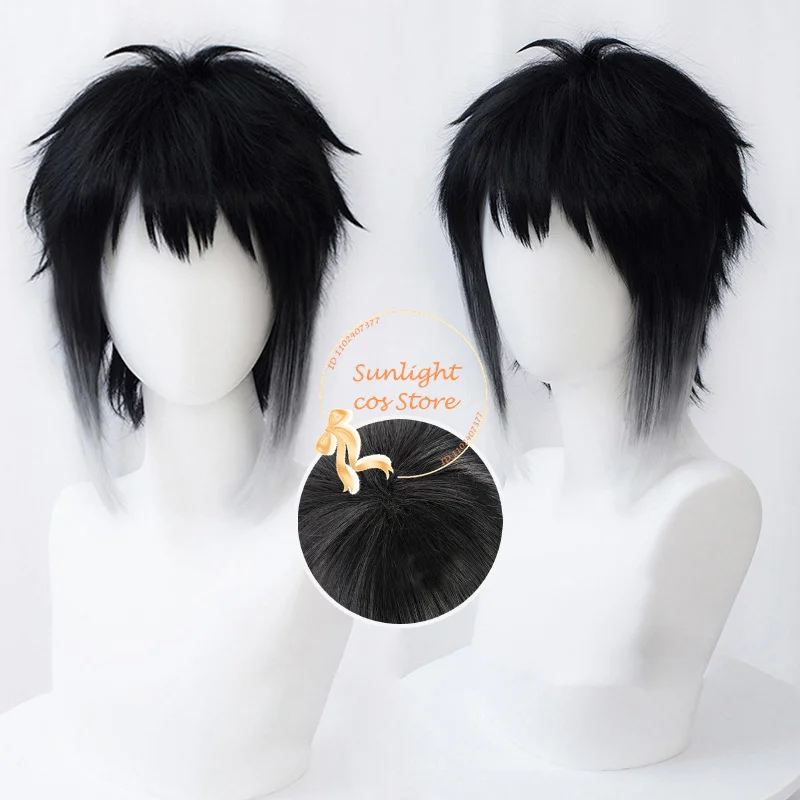 

Anime Akutagawa Ryunosuke Akutagawa Cosplay Wig Short 35cm Black White Men Women Wigs Heat Resistant Synthetic Hair + Wig Cap