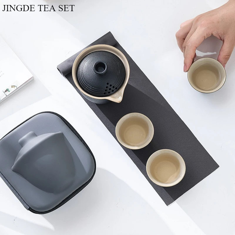 1 Pot+3 Cups Kung Fu Tea Set, Kuaike Cup, Portable Travel Tea Set, Outdoor Tea Cup, Activity Gift Cup Set