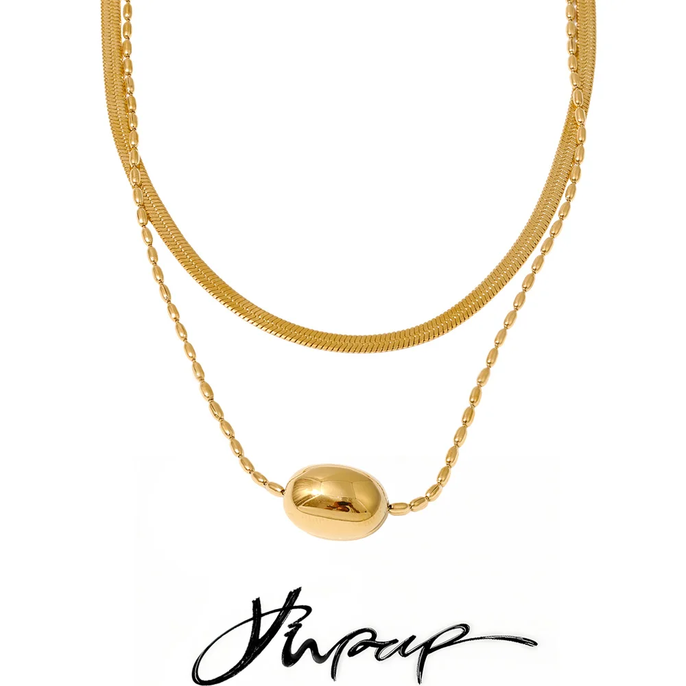 Yhpup Stainless Steel Double-Layer Snake Chain Stacking Necklace Pendant