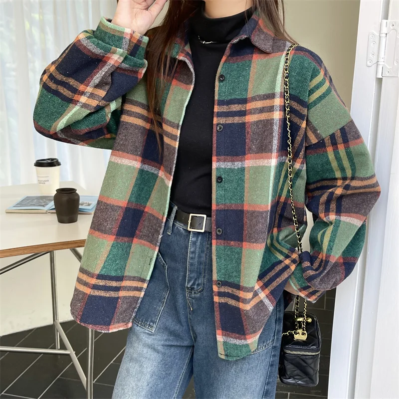 babao Vrouwen Plaid Button Down Shacket Flanel Plaid Lange Mouw Shacket Jassen Casual Plaid Shirt Jas Voor Woemn, 174, S